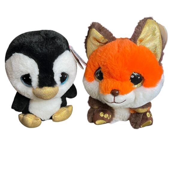 Set of 2 Cutie Pet-tudies Loxie Fox & Penguin Cuties Stuffed Animals New - Picture 2 of 6